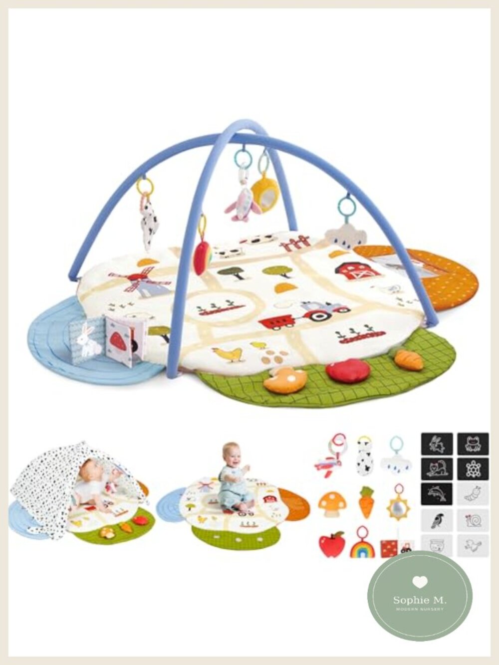 4-in-1 Baby Gym Play Mat Tummy Time Farm Activity Gym